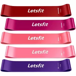 Letsfit Set of 5, Resistance Loop Exercise Bands With BONUS Carry Bag - JSD02-5P - Red
