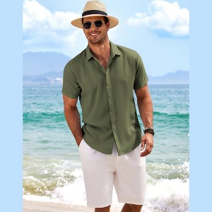 COOFANDY Men's Linen Short Sleeve Casual Button Down Beach Summer Wedding Shirt - 1 of 4