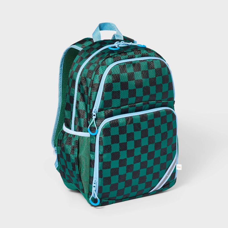 Kids' 17" Everyday Classic Backpack - Cat & Jack™️Green Checked: Check Pattern, Side Pockets