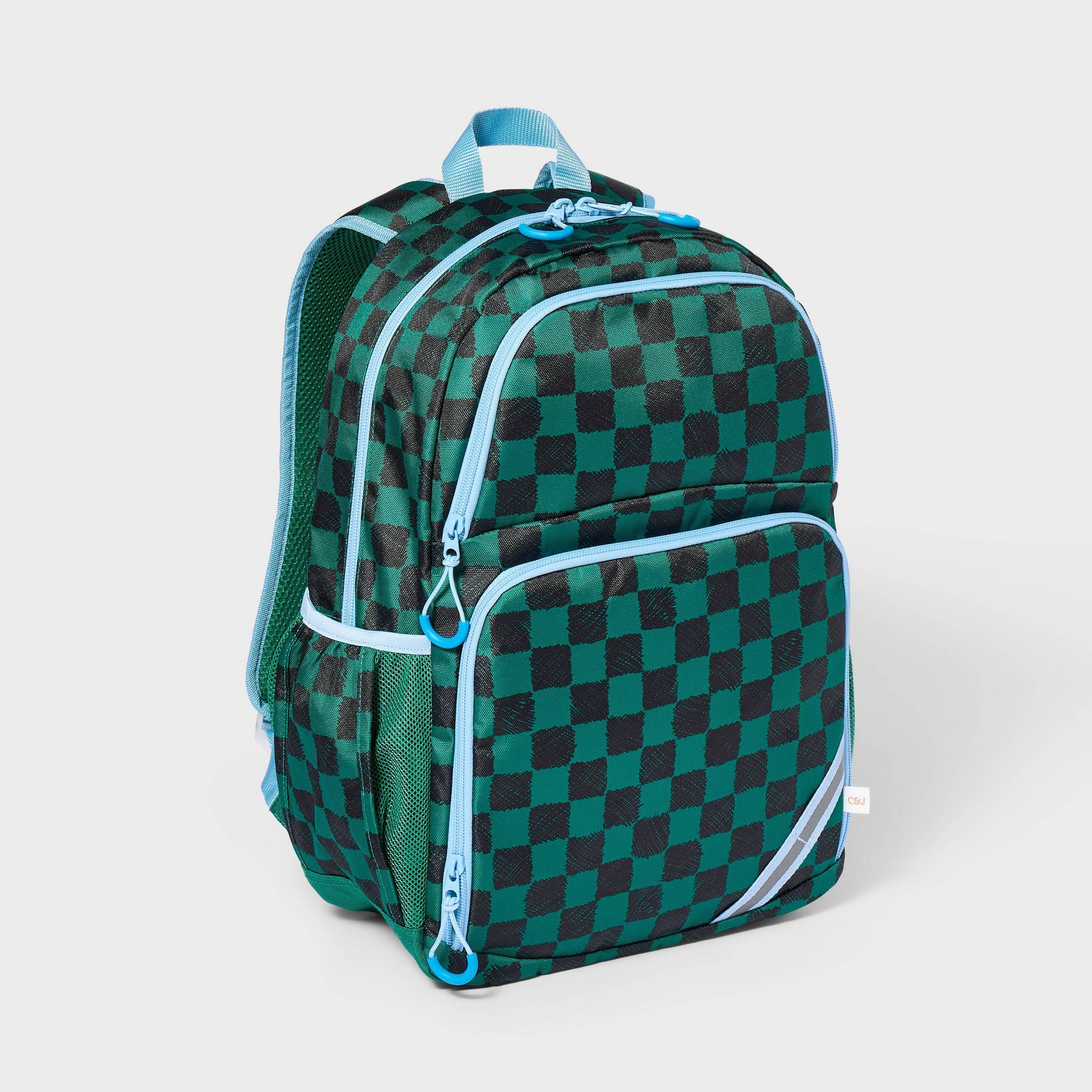 Kids' 17" Everyday Classic Backpack - Cat & Jack™️Green Checked: Check Pattern, Side Pockets