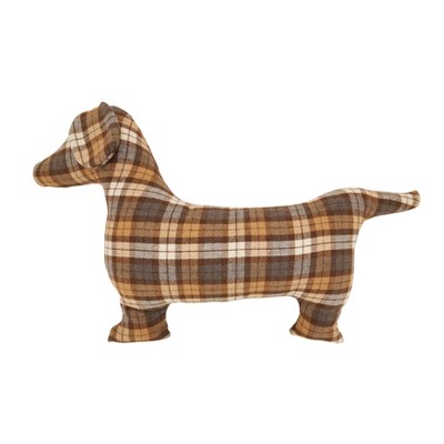 Saro Lifestyle Plaid Dachshund Poly Filled Throw Pillow, 30"x21"x4", Brown
