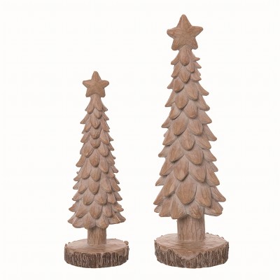 Transpac Resin Multicolor Christmas Rustic Trees Set of 2