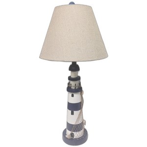 HomeRoots Set of Two 30" Blue And White Lighthouse USB Table Lamps With Cream Cone Shade - 1 of 4
