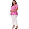 Agnes Orinda Women's Plus Size Square Neck Short Sleeve Ribbed Textured Peplum Babydoll Blouses - 3 of 4