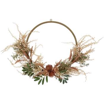 Northlight Fall Harvest Pale Roses with Foliage Artificial Wreath, 24-Inch, Unlit