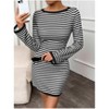 Women's Striped Round Neck Bell Sleeve Slim Fitted Short Mini Bodycon Dress - 2 of 4