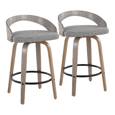LumiSource Set of 2 Grotto Counter Height Barstools Light Gray