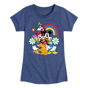 Girls' - Disney - Character Group Rainbow Flower Fitted Short Sleeve Graphic T-Shirt - 1 of 4