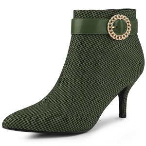 Allegra K Women's Buckle Decor Stiletto High Heels Houndstooth Ankle Boots - 1 of 4
