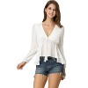 Allegra K Women's Deep V Neck Chiffon Swiss Dots Ruffle Hem Long Sleeve Peplum Shirt - 3 of 4