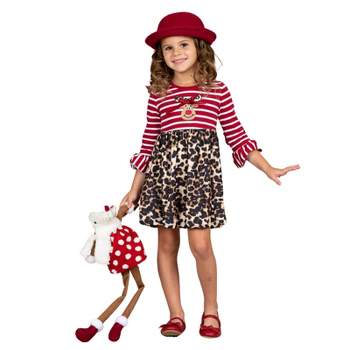 Girls Wild For Rudolph Striped Leopard Print Dress - Mia Belle Girls