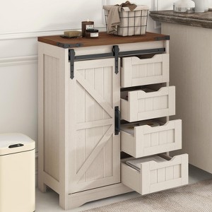 Farmhouse Storage Cabinet with Drawers and Sliding Door for Bathroom, Kitchen, Living Room - 1 of 4