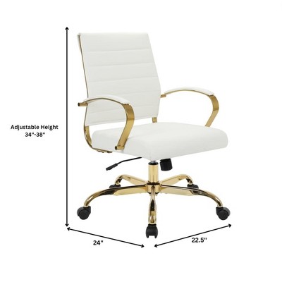 Maykoosh 24" White Leather Swivel Office Chair with Gold Metal Frame