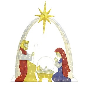 LuxenHome 5.25Ft x 5.8Ft Multi-Color Nativity Manger Scene Outdoor Holiday Decoration with Lights White, Red, Gold, Blue - 1 of 4