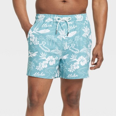 Men's 5" Floral Print Swim Shorts - Goodfellow & Co™ Teal S