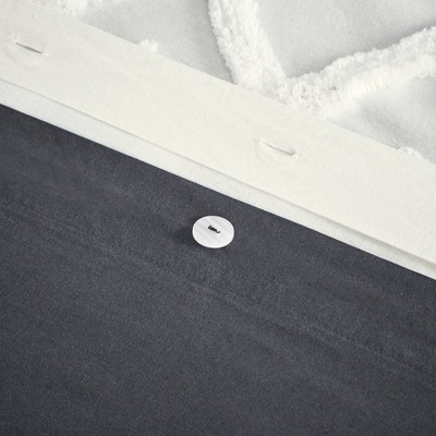 Mila Gray Cotton King Duvet Cover Set with Chenille Tufting
