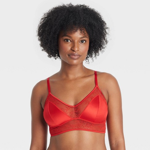 Women s Satin and Lace Longline Bralette Auden Red XXL