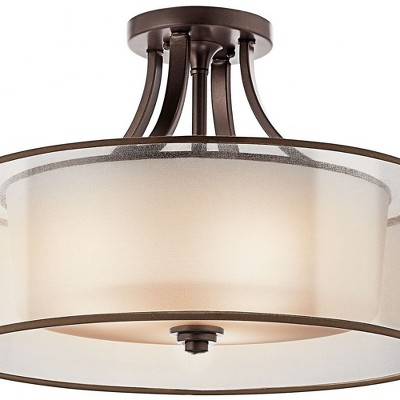 Antique Pewter 20" Drum Ceiling Light with White Glass Shade