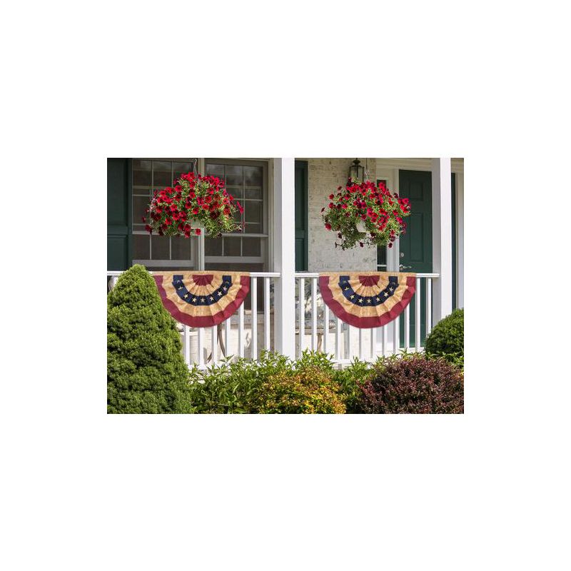 Briarwood Lane Tea Stained Embroidered Patriotic Bunting USA 36" x 18" Pleated Banner with Brass Grommets, 1 of 5