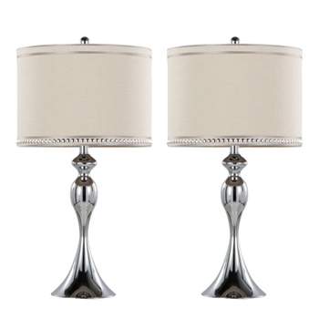 LumiSource (Set of 2) Ashland 27" Contemporary Metal Table Lamps Polished Chrome and Cream Linen Shade with Trim from Grandview Gallery