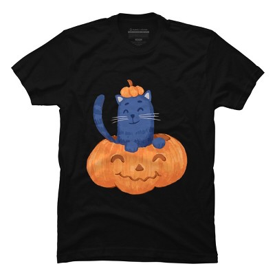 Men's Design By Humans Halloween Cat In A Pumpkin By wubbadub T-Shirt