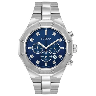 Bulova Men's Classic Diamond 6-Hand Chronograph Quartz Watch, Calendar Date, Luminous Markers, 100M Water Resistant, 44mm