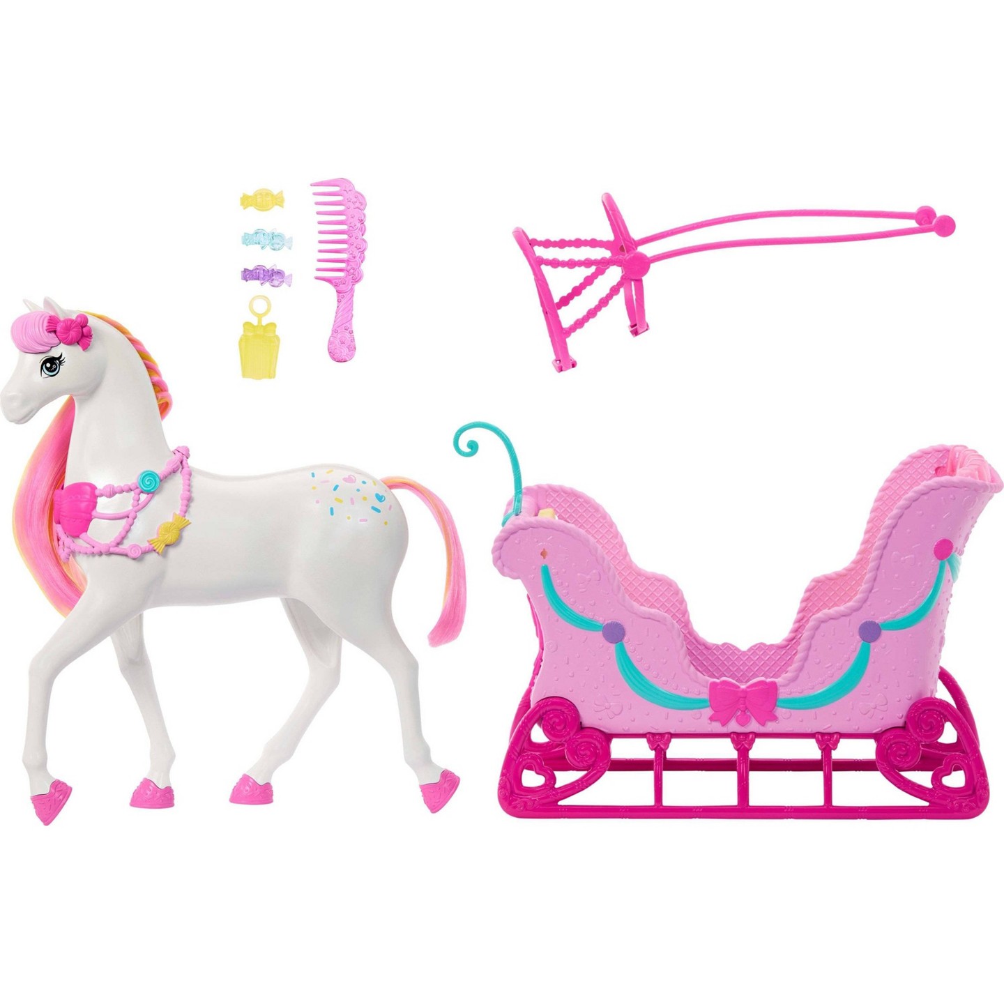Детские куклы Barbie in the Nutcracker Land of Sweets Horse and Sled with Colorful Scented Hair and Candy-Scented Accessories — фото 5