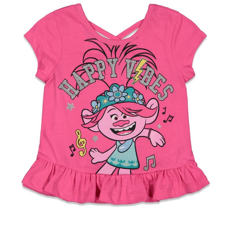 TROLLS Poppy Toddler Girls Ruffled T-Shirt Bike Shorts Set Pink , 2 of 4