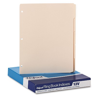 Oxford Three-Hole Punched Index for Binder 1/5 Cut 5-Tab Manila 100/Box 13V