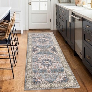 Vintage Floral Print Area Rug - Washable Non-Slip Low Pile Carpet for Dining Room, Office, Bedroom Living Room Floor Mat - 1 of 4