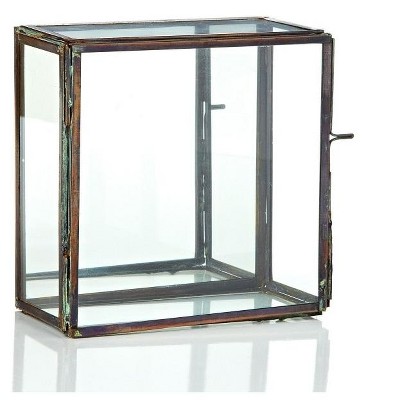 Northlight 6.25" Clear and Brown Rectangular Glass Tabletop Decor with Mirror Hinged Door