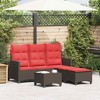 vidaXL 3 Piece Patio Sofa Set with Cushions L-shaped Couch Set Poly Rattan - Brown and Red - 2 of 4
