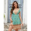 Clearlove Women's Summer Wrap V Neck Bohemian Floral Print Ruffle Swing A Line Beach Mini Dress - 3 of 4