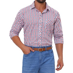 INSPIRE CHIC Men's Long Sleeve Checked Point Collar Plaid Dress Shirt - 1 of 4