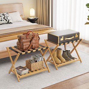 Acoinel Folding Bamboo Luggage Rack with 6 Nylon Straps - 1 of 4