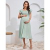 Women's Maternity Flutter Short Sleeve Smocked Summer Casual Dress Square Neck Boho Maxi Dress Photoshoot Baby Shower - 2 of 4