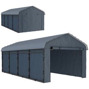 Outsunny Heavy Duty Metal Carport, Waterproof Garage Car Canopy with Galvanized Metal Roof and Removable Sidewalls, Dark Gray - 1 of 4