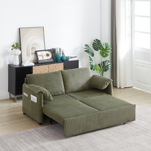MAYEERTY 64.5 Sleeper Sofa Bed 3 in 1 Adjustable Pullout 2 Pillows Side Pockets Corduroy Convertible - 1 of 4