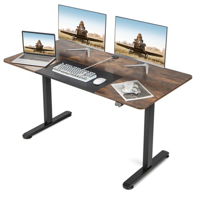 Tangkula Height Adjustable Electric Standing Desk 55” x 28” Sit to Stand Electric Desk w/ Metal Frame & Powerful Motor Natural / Rustic Brown / Gray / Oak / Gray + Black