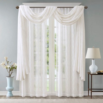 Diamond Pattern Tassel Trim Draping Window Valance, Lightweight Fabric Soft Sheer Valance for Elegant Decor Style