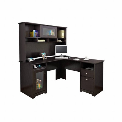 Espresso Oak L-Shaped Computer Desk with Hutch and Storage