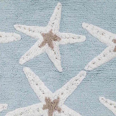 Aqua Blue Cotton Bath Rug with Starfish Design
