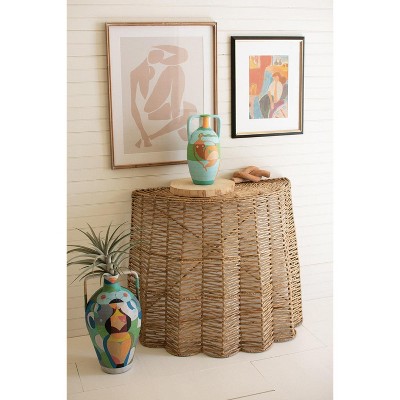 Ripple Seagrass Demi-Lune Console Table 32.5"Tall by Kalalou