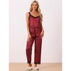 cheibear Women's Satin Lace Trim Cami with Long Pant 2 Pieces Pajama Set - 2 of 4