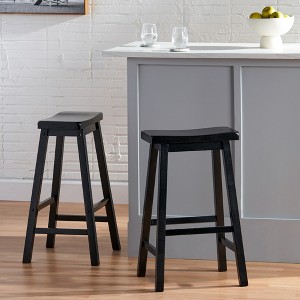 Saddle Barstool with Wood Frame, Armless Design for Kitchen, Serving Area, or Home Bar - 1 of 4