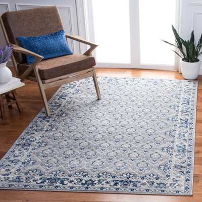 Navy and Light Grey Synthetic 4' x 6' Hand-Knotted Area Rug