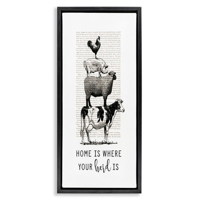 Stupell Industries Where Your Herd Family Animals Black Framed Floater Canvas Wall Art