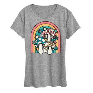 Women's - Instant Message - Retro Mushrooms Rainbow Short Sleeve Graphic T-Shirt - 1 of 4