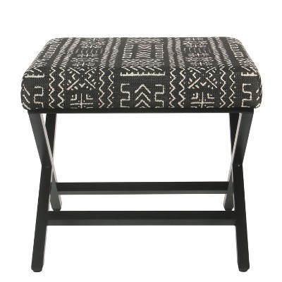 Onyx Black Metal X-Base Ottoman with African Mudcloth Cushion