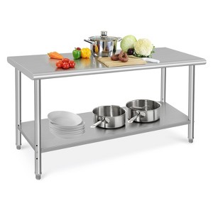 Stainless Steel Table, Heavy-Duty Metal Commercial Prep Table with Open Storage Racks for Restaurant Kitchens, Home, Hotels, Food Preparation - 1 of 4